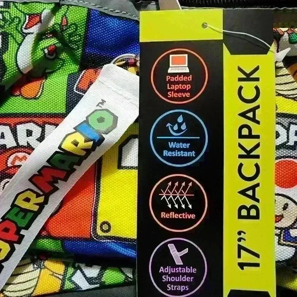 Nintendo Super Mario Bros Kids Unisex 17" Backpack Laptop Sleeve Padded Shoulder - Picture 2 of 7